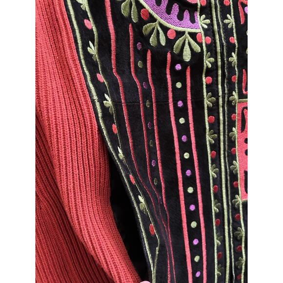 Vintage Bob Mackie Suede Jacket M Knit Sweater Coat Embroidered Zip Terra Cotta - Picture 3 of 7